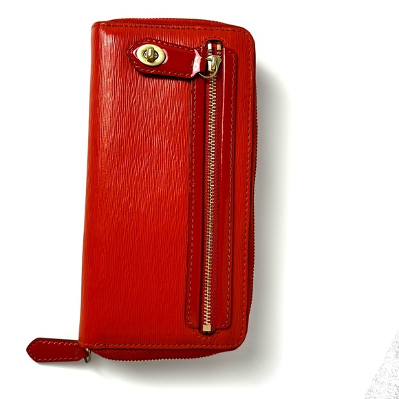Coach Handbags - Coach Red Leather Wallet with Zip Closure and Textured Finish